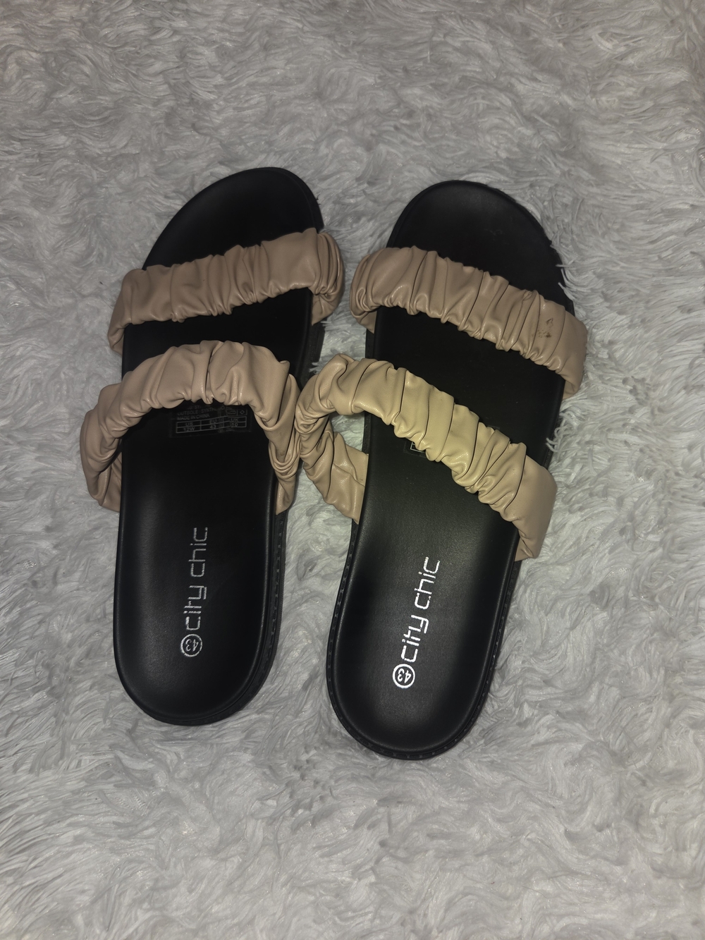 City Chic Ruched Double-Strap Slide Sandals in Nude